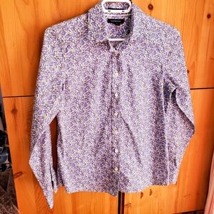 Lands' End Women's Purple Floral Oxford Shirt size 6P